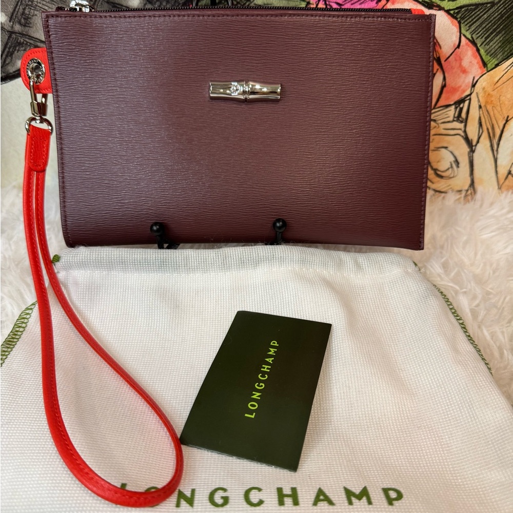 NWOT Longchamp Burgundy/Orange Leather Wristlet